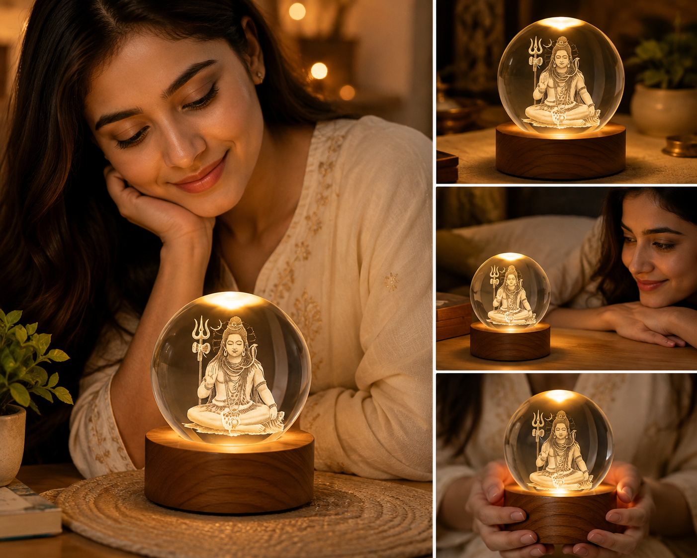 🕉️ 3D Shiv Crystal Ball Night Lamp with LED Wooden Base