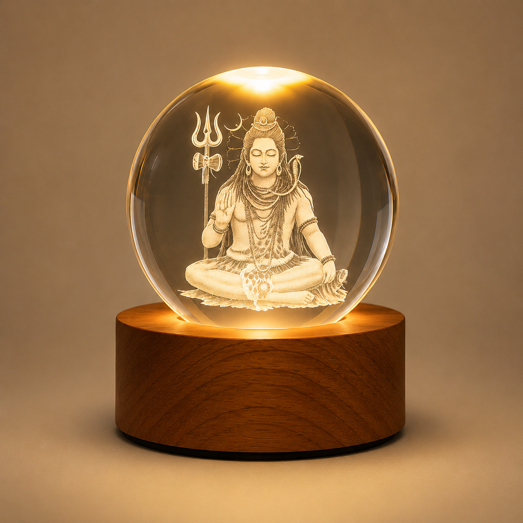 🕉️ 3D Shiv Crystal Ball Night Lamp with LED Wooden Base