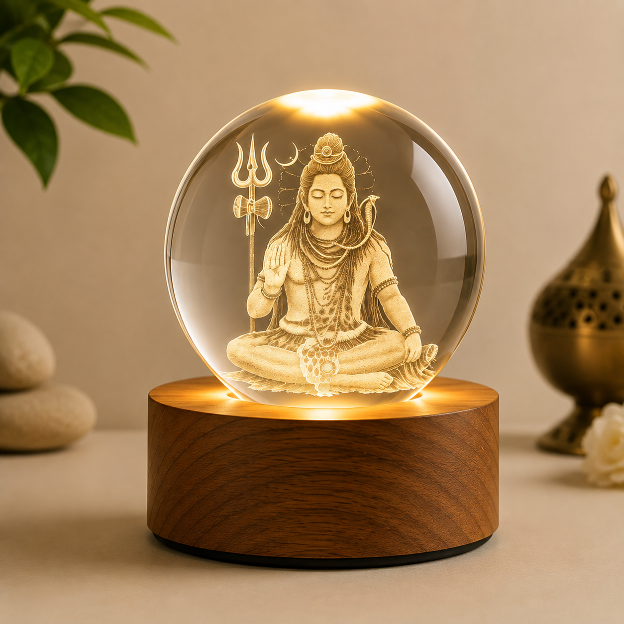 🕉️ 3D Shiv Crystal Ball Night Lamp with LED Wooden Base