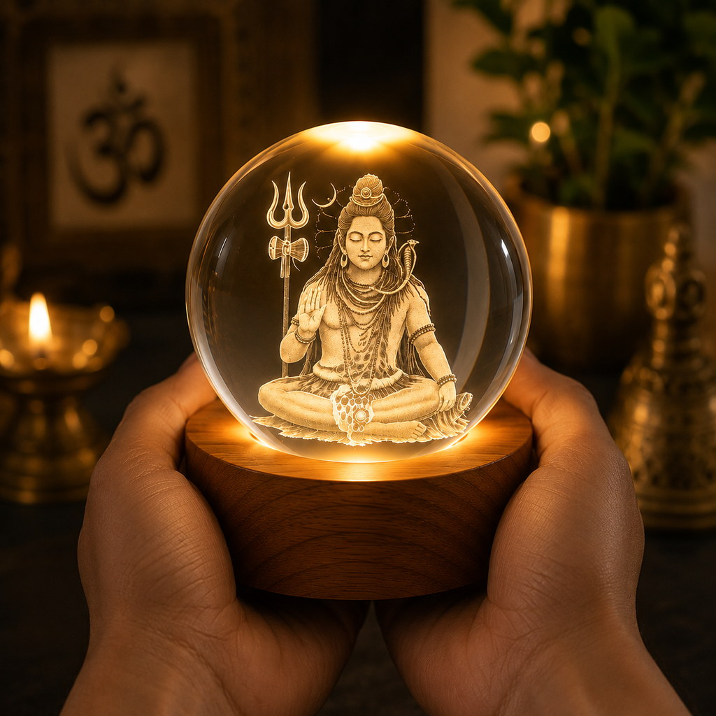 🕉️ 3D Shiv Crystal Ball Night Lamp with LED Wooden Base
